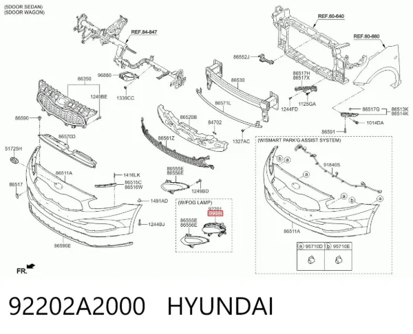 Luzes de nevoeiro direitas 92202A2000 Hyundai/Kia
