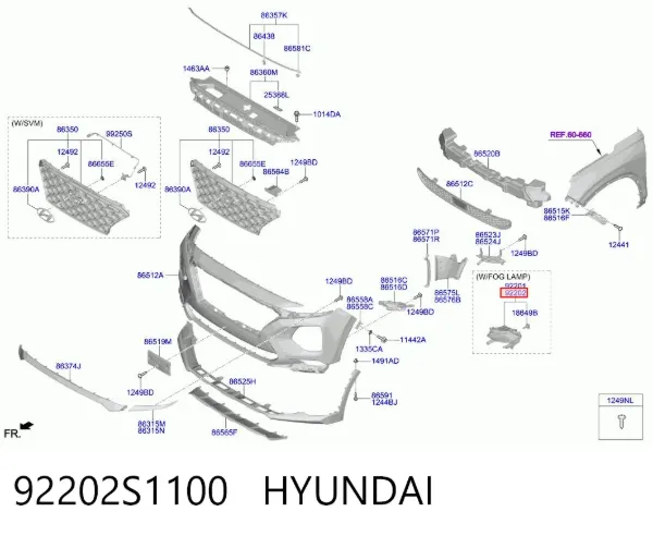 Luzes de nevoeiro direitas 92202S1100 Hyundai/Kia