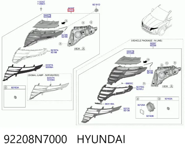Luzes máximas esquerdas 92208N7000 Hyundai/Kia