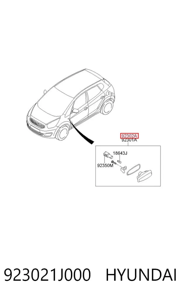 Luz intermitente no pára-lama direito 923021J000 Hyundai/Kia