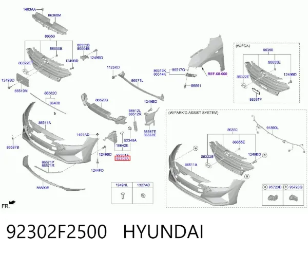 Luzes de nevoeiro direitas 92302F2500 Hyundai/Kia