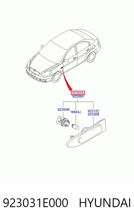 Luz intermitente no pára-lama esquerdo 923031E000 Hyundai/Kia