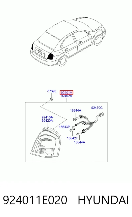 Lanterna traseira esquerda 924011E020 Hyundai/Kia