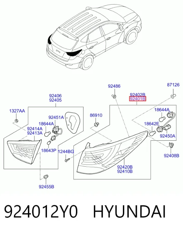 Lanterna traseira esquerda externa 924012Y0 Hyundai/Kia