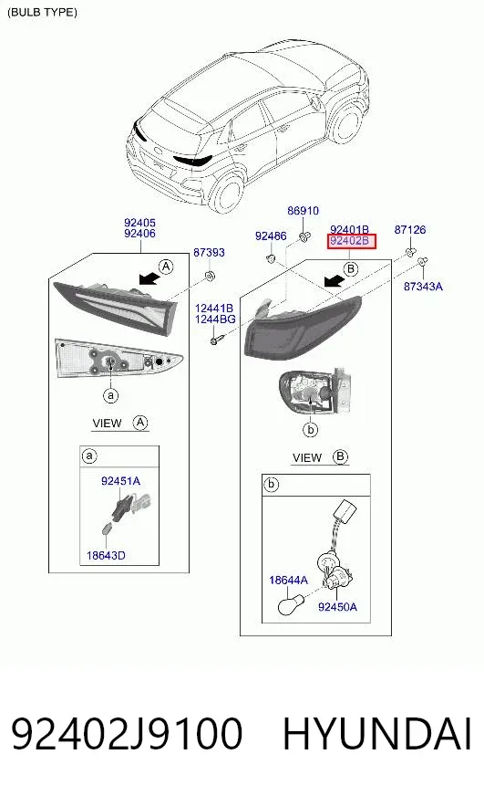 Lanterna traseira direita externa 92402J9100 Hyundai/Kia