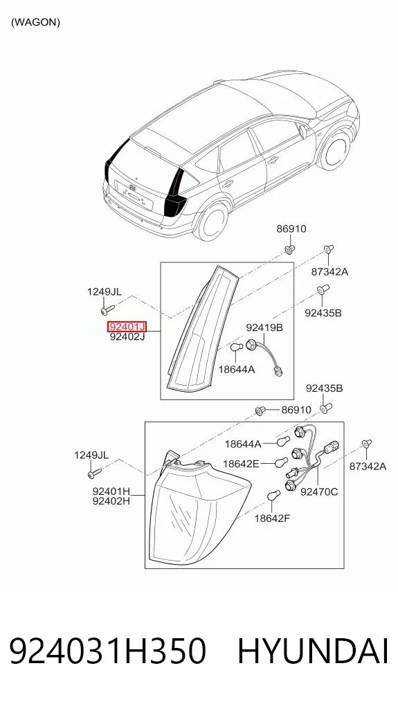 Lanterna traseira esquerda superior 924031H350 Hyundai/Kia