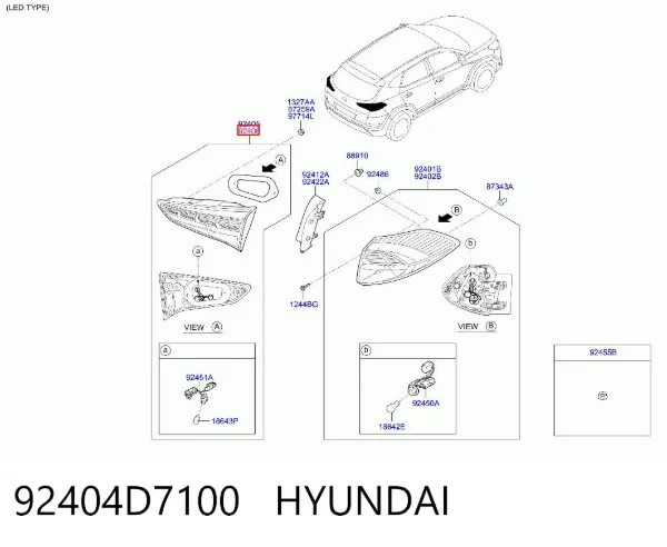 Lanterna traseira direita interna 92404D7100 Hyundai/Kia