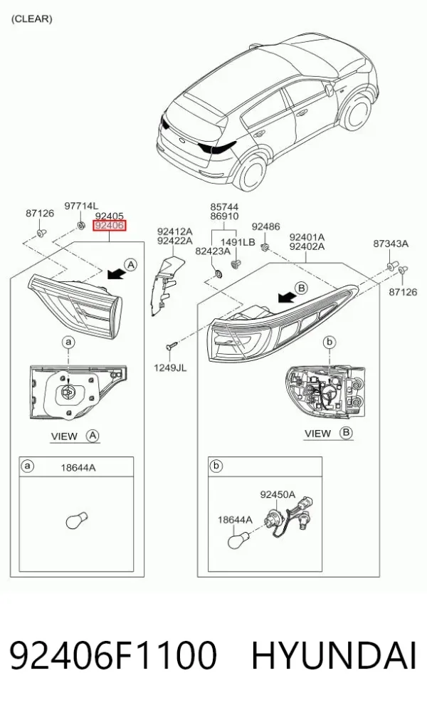 Lanterna traseira direita interna 92406F1100 Hyundai/Kia