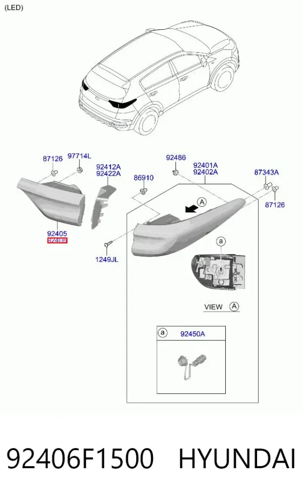 Lanterna traseira direita interna 92406F1500 Hyundai/Kia