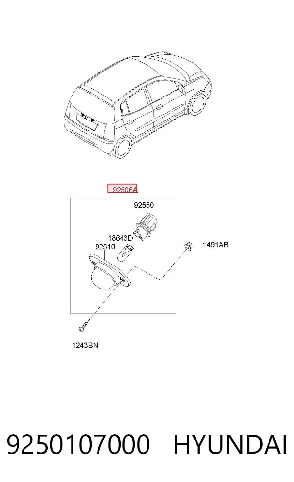 Lanterna da luz de fundo de matrícula traseira 9250107000 Hyundai/Kia