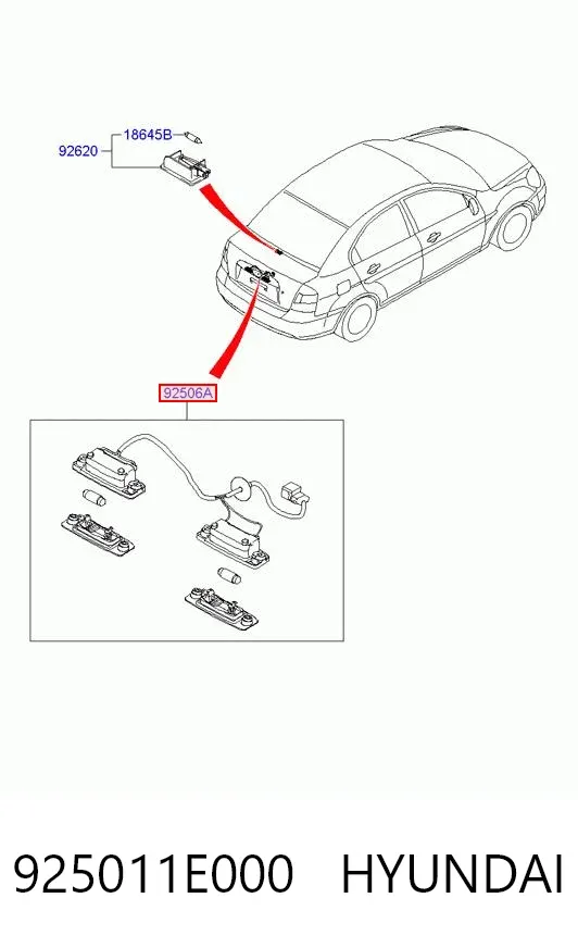 Lanterna da luz de fundo de matrícula traseira 925011E000 Hyundai/Kia