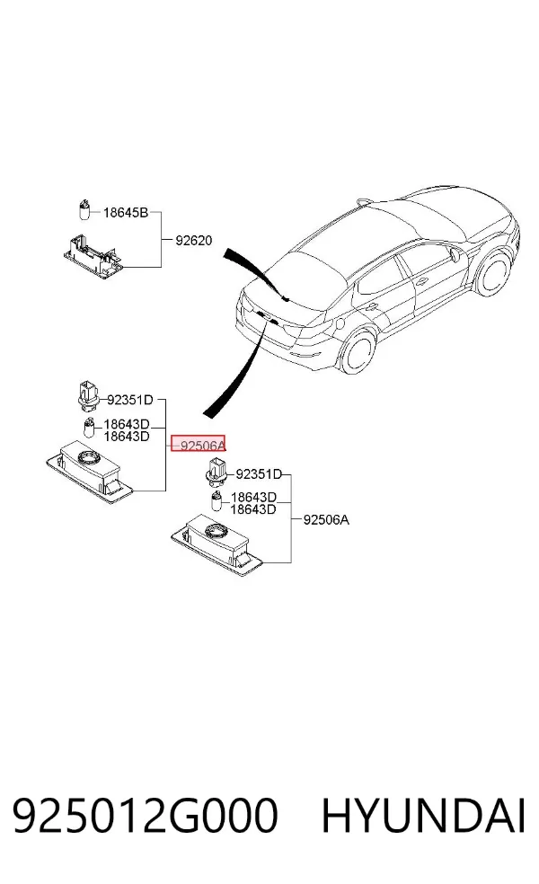 Lanterna da luz de fundo de matrícula traseira 925012G000 Hyundai/Kia