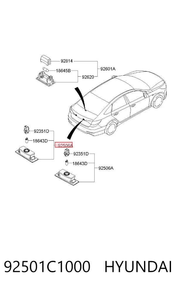 Lanterna da luz de fundo de matrícula traseira 92501C1000 Hyundai/Kia