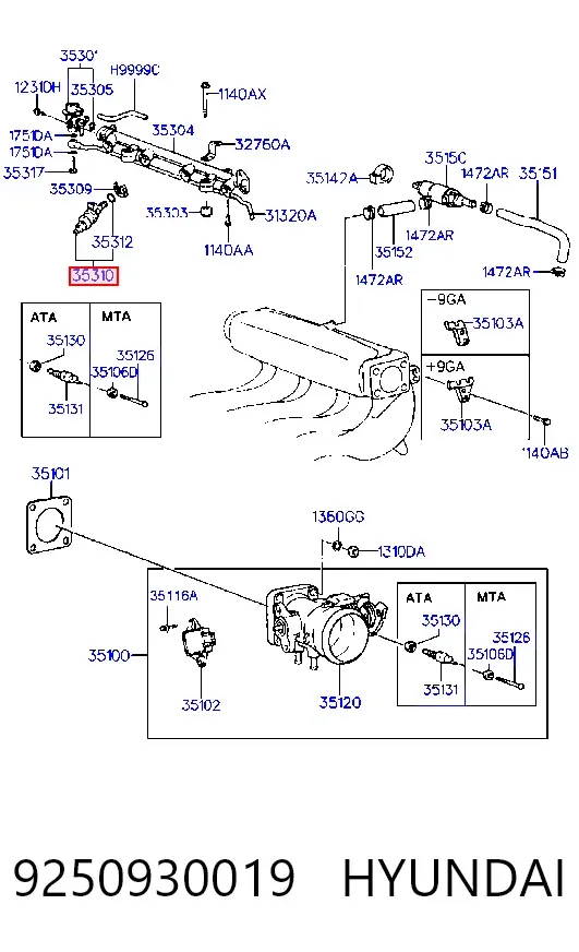 Injetor de injeção de combustível 9250930019 Hyundai/Kia