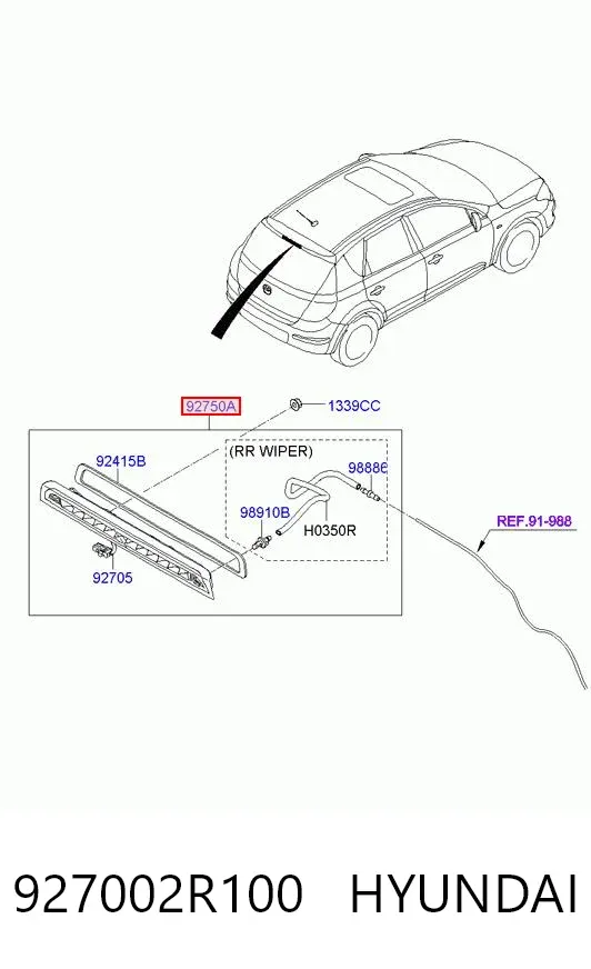 Sinal de parada traseiro adicional 927002R100 Hyundai/Kia