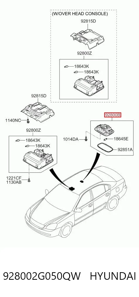 Quebra-luz de iluminação de salão (de cabina) 928002G050QW Hyundai/Kia