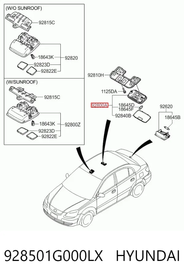 Quebra-luz de iluminação de salão (de cabina) 928501G000LX Hyundai/Kia