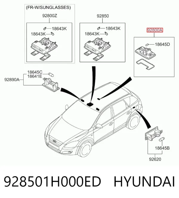 Quebra-luz traseiro de iluminação de salão (de cabina) 928501H000ED Hyundai/Kia