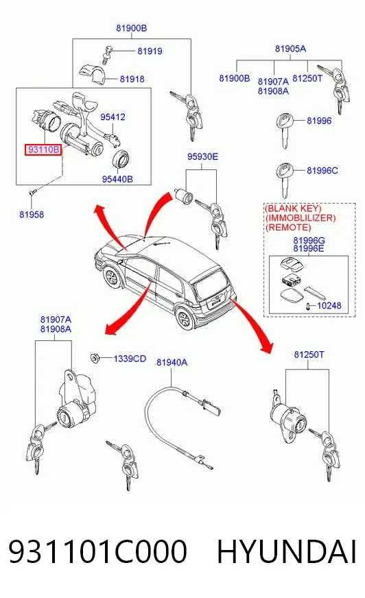 Interruptor de fim de carreira de fecho de ignição 931101C000 Hyundai/Kia