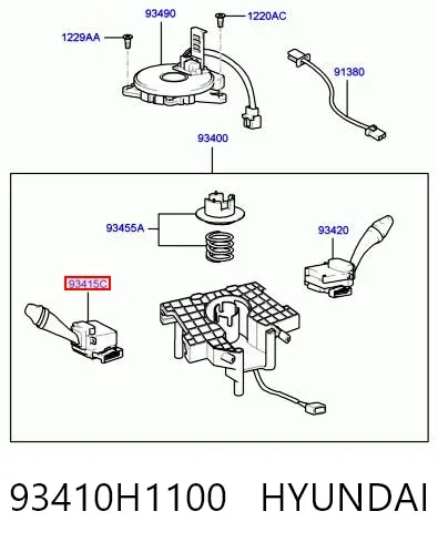 Comutador esquerdo instalado na coluna da direção 93410H1100 Hyundai/Kia