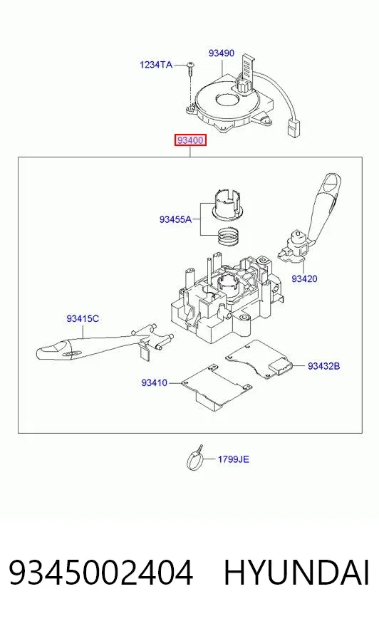 Comutador instalado na coluna da direção, montado 9345002404 Hyundai/Kia