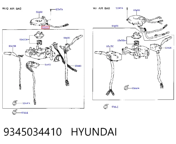 Comutador instalado na coluna da direção, montado Hyundai Sonata III