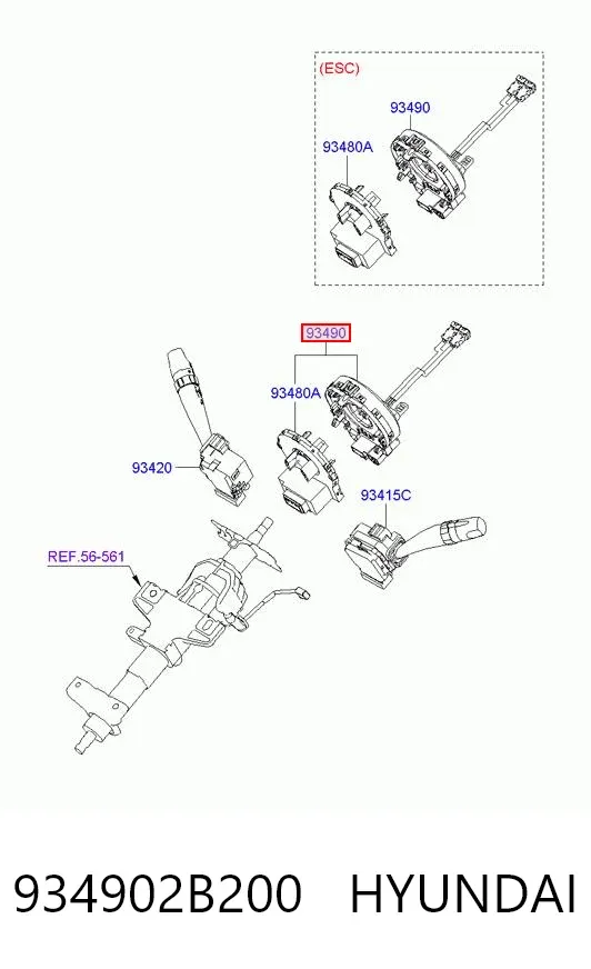 Anel AIRBAG de contato, cabo plano do volante 934902B200 Hyundai/Kia