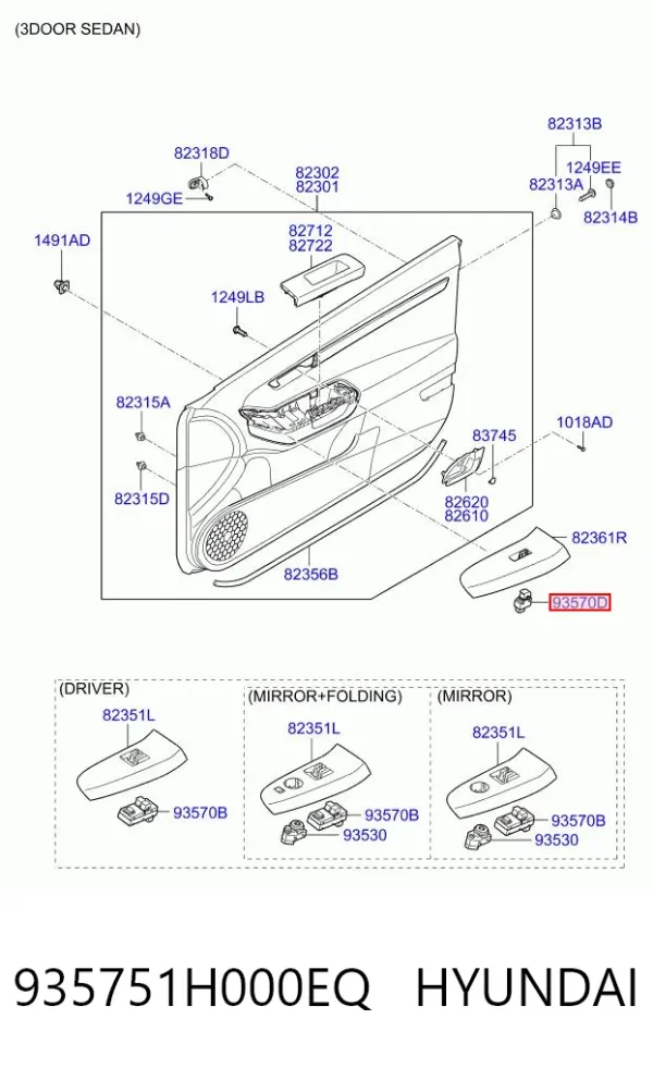 Botão dianteiro direito de ativação de motor de acionamento de vidro 935751H000EQ Hyundai/Kia