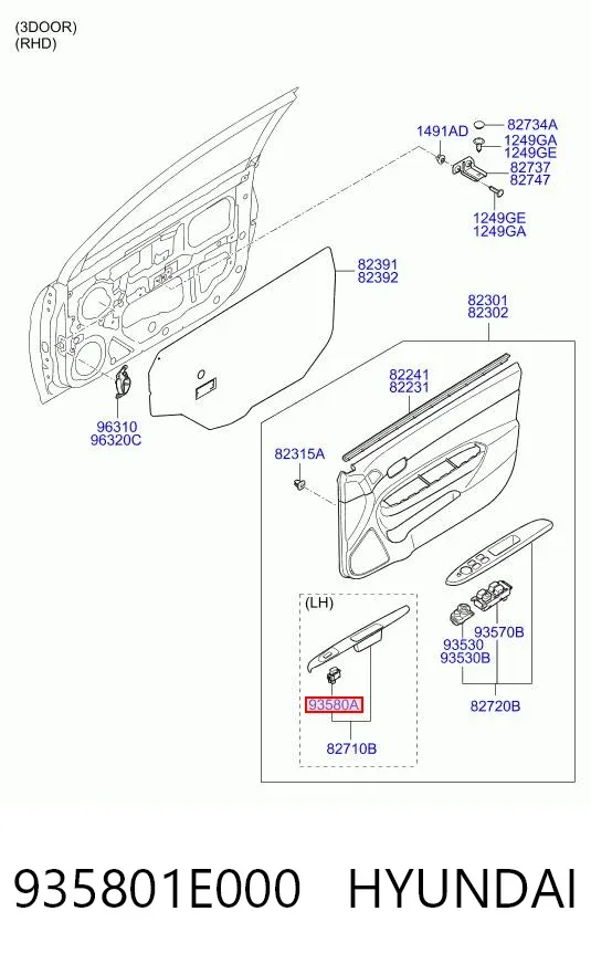 Unidade de botões traseira de controlo de elevador de vidro 935801E000 Hyundai/Kia
