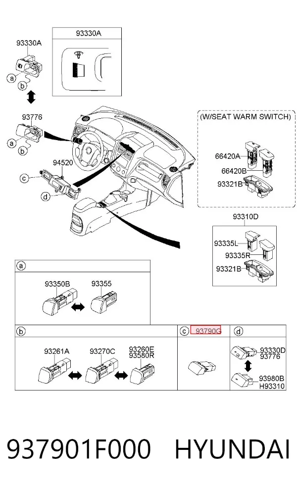 Botão de ativação do sinal de emergência 937901F000 Hyundai/Kia