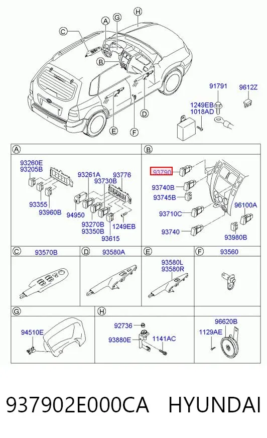 Botão de ativação do sinal de emergência 937902E000CA Hyundai/Kia