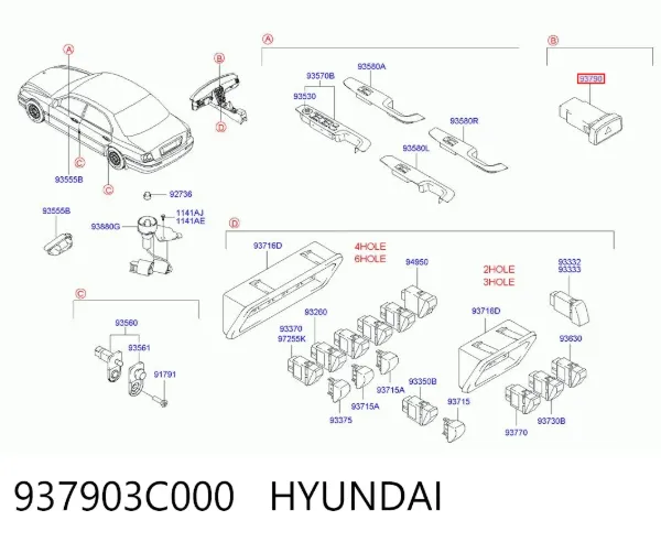 Botão de ativação do sinal de emergência Hyundai Sonata IV