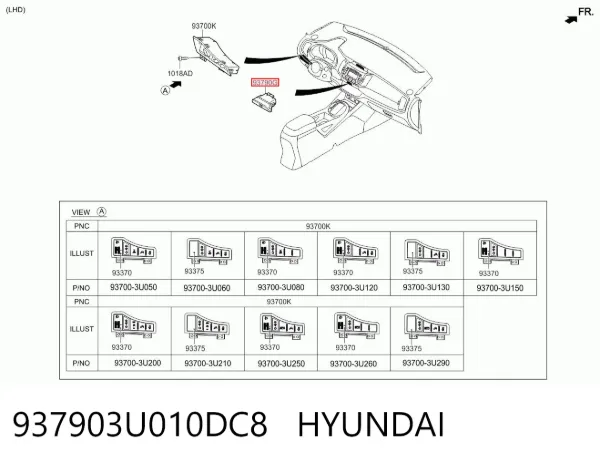 Botão de ativação do sinal de emergência 937903U010DC8 Hyundai/Kia