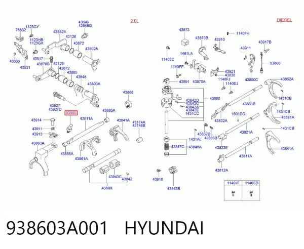 Sensor de ativação das luzes de marcha à ré 938603A001 Hyundai/Kia