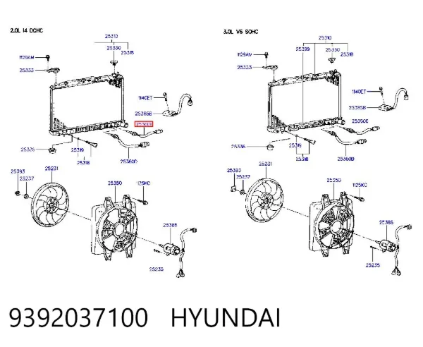 Sensor de temperatura do fluido de esfriamento (de ativação de ventilador do radiador) 9392037100 Hyundai/Kia