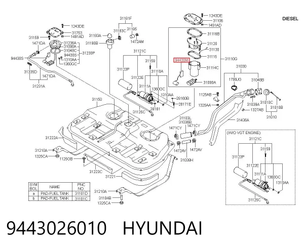 Sensor do nível de combustível no tanque 9443026010 Hyundai/Kia