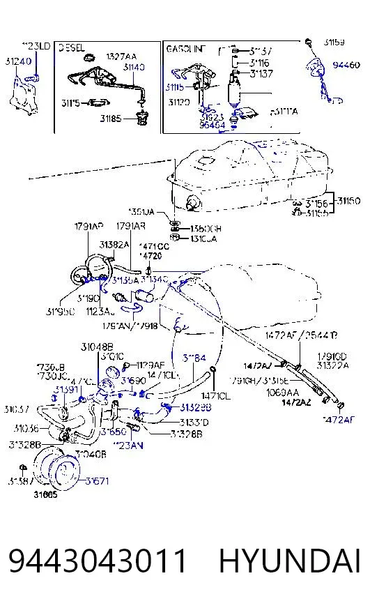 Sensor do nível de combustível no tanque Hyundai H100 P