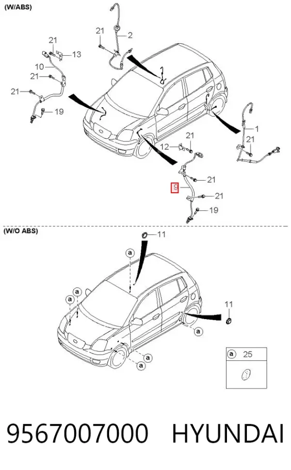 Sensor ABS dianteiro esquerdo 9567007000 Hyundai/Kia