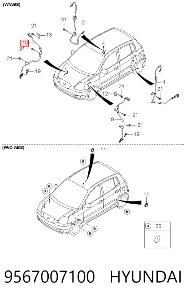 Sensor ABS dianteiro direito 9567007100 Hyundai/Kia