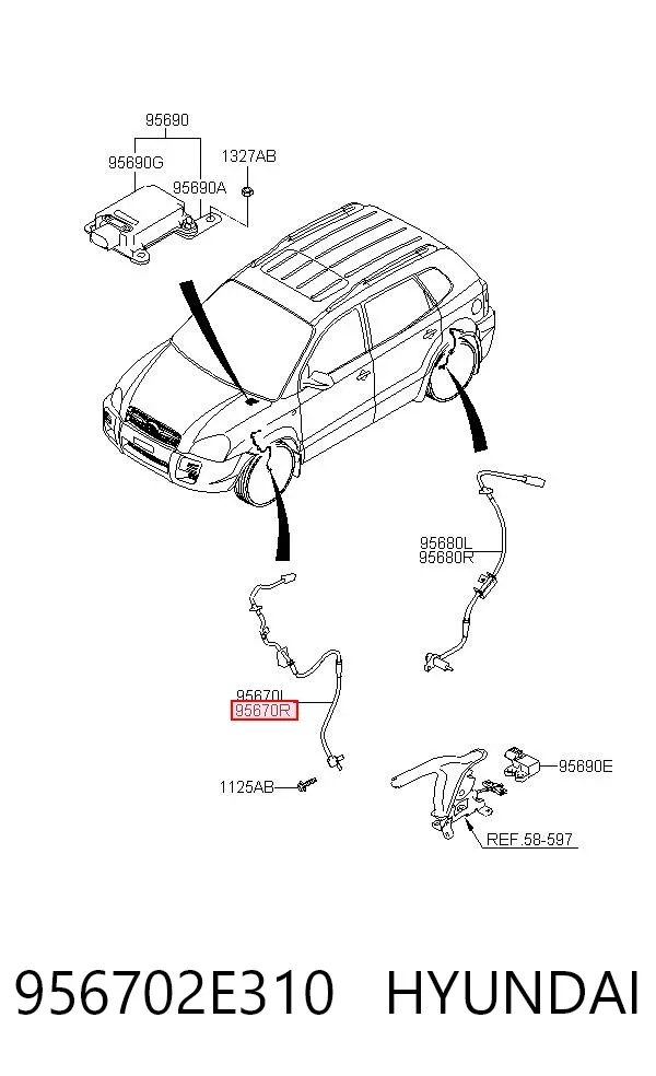 Sensor ABS dianteiro direito 956702E310 Hyundai/Kia