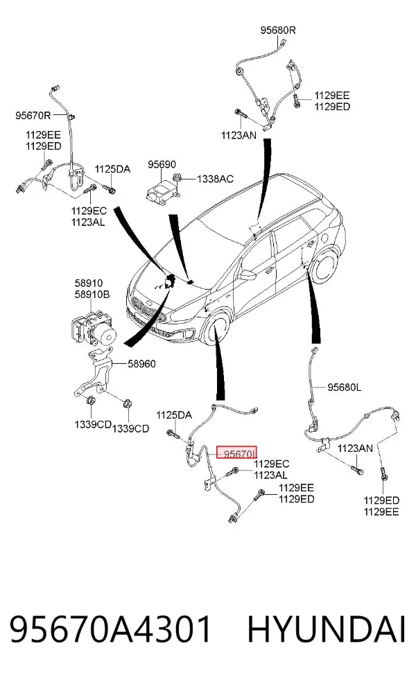 Sensor ABS dianteiro esquerdo 95670A4301 Hyundai/Kia