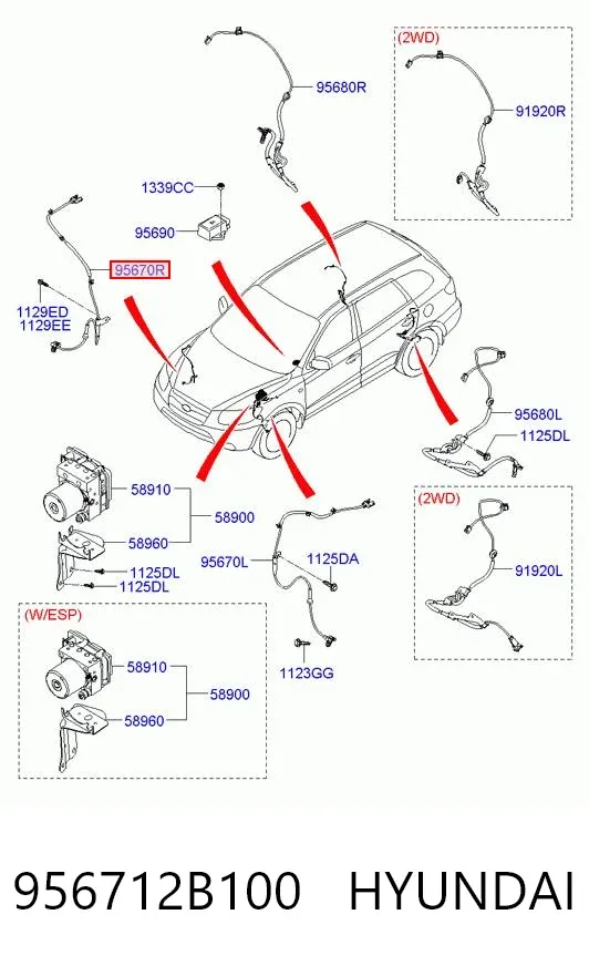 Sensor ABS dianteiro direito 956712B100 Hyundai/Kia