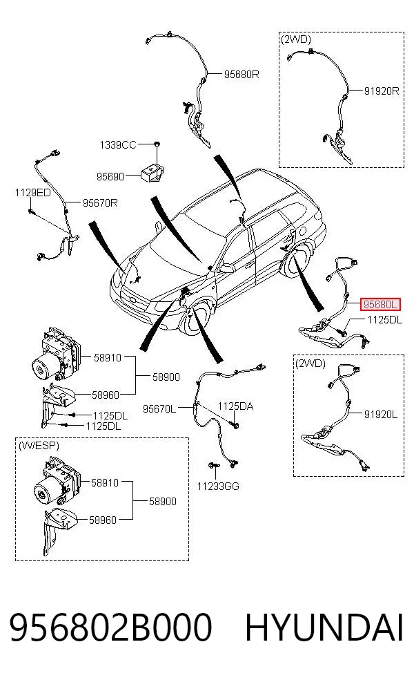 Sensor ABS traseiro esquerdo 956802B000 Hyundai/Kia
