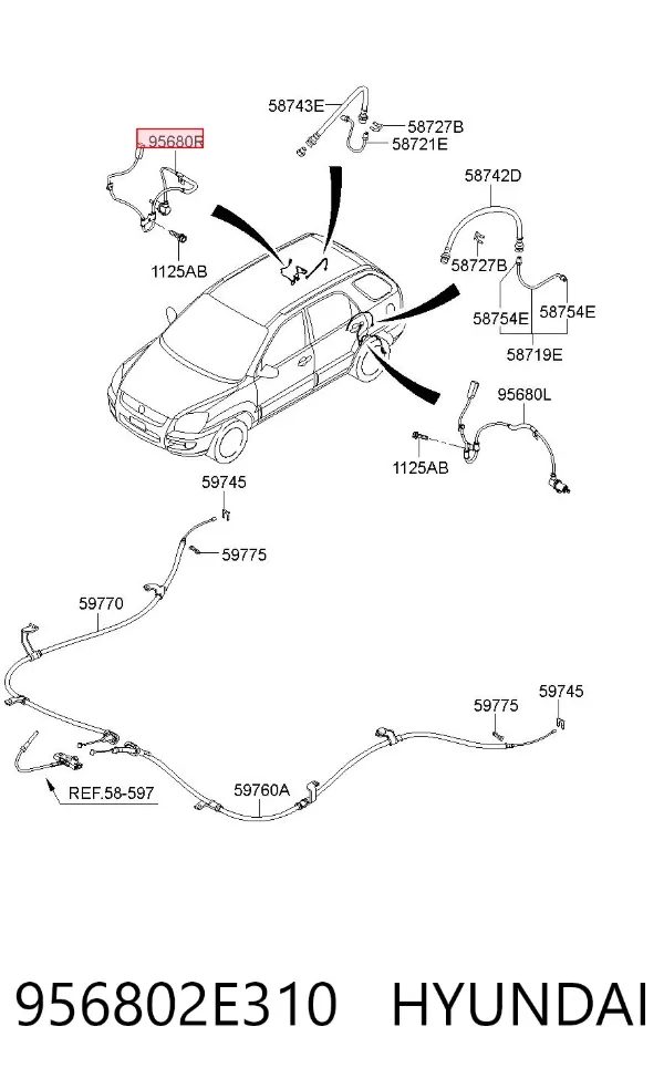 Sensor ABS traseiro direito 956802E310 Hyundai/Kia