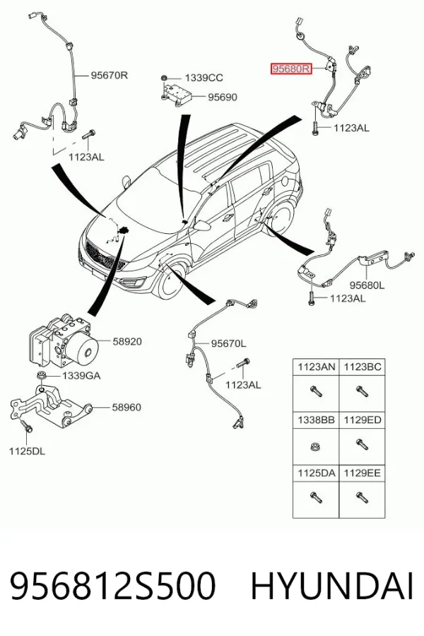 Sensor ABS traseiro direito 956812S500 Hyundai/Kia
