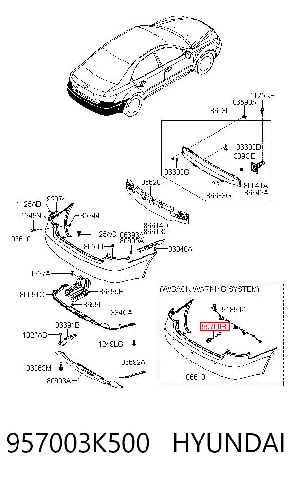 Sensor traseiro de sinalização de estacionamento (sensor de estacionamento) 957003K500 Hyundai/Kia