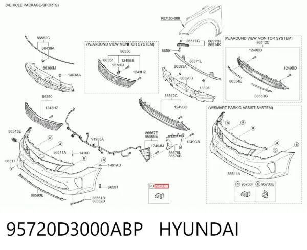 Sensor de sinalização de estacionamento (sensor de estacionamento) dianteiro/traseiro lateral 95720D3000ABP Hyundai/Kia