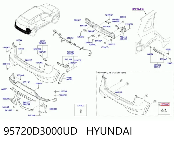 Sensor de sinalização de estacionamento (sensor de estacionamento) dianteiro/traseiro central 95720D3000UD Hyundai/Kia