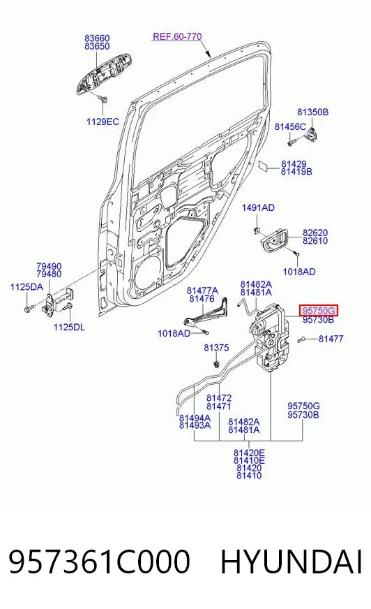Motor acionador de abertura/fechamento da porta dianteira direita 957361C000 Hyundai/Kia