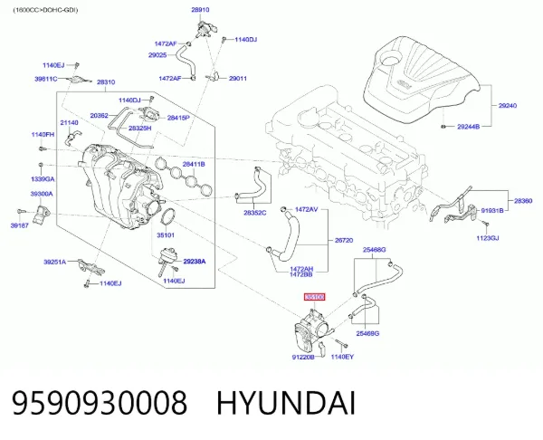 Válvula de borboleta montada 9590930008 Hyundai/Kia